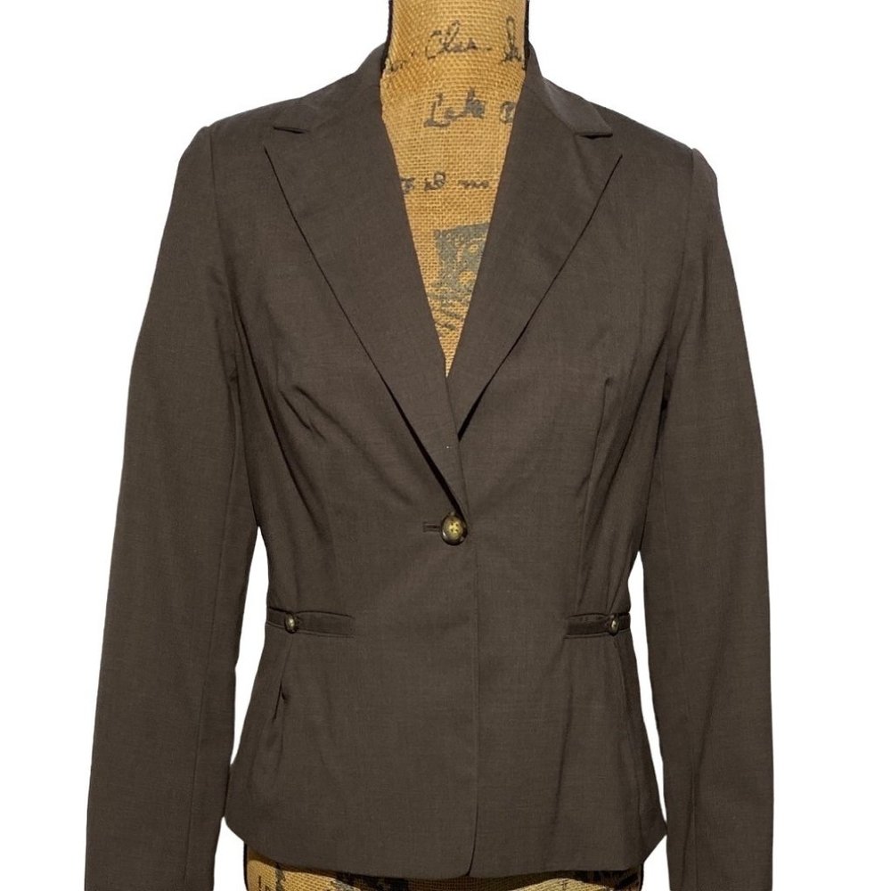 Banana Republic 2 Blazer Jacket Brown Single Button Wool Long‎ Sl Collar Work